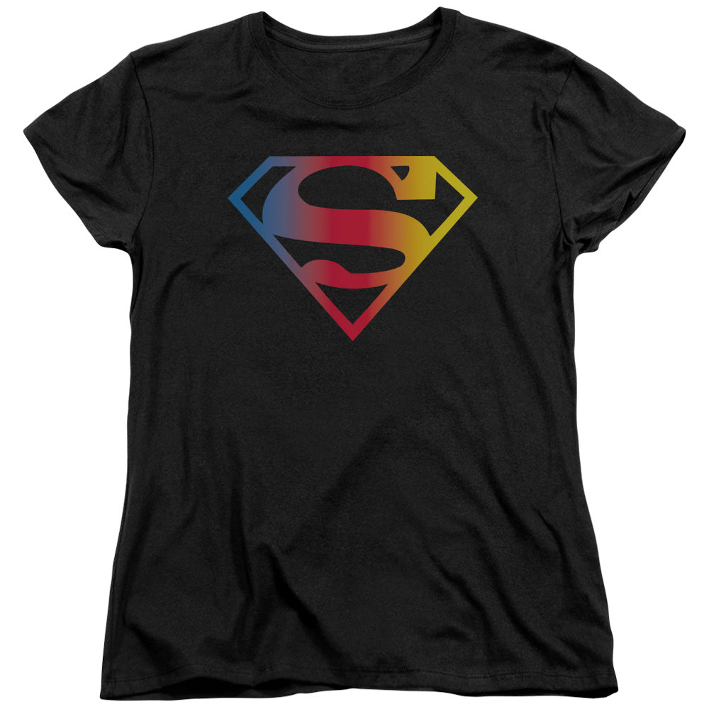 Superman - Gradient Superman Logo - Short Sleeve Womens Tee - Black T-shirt