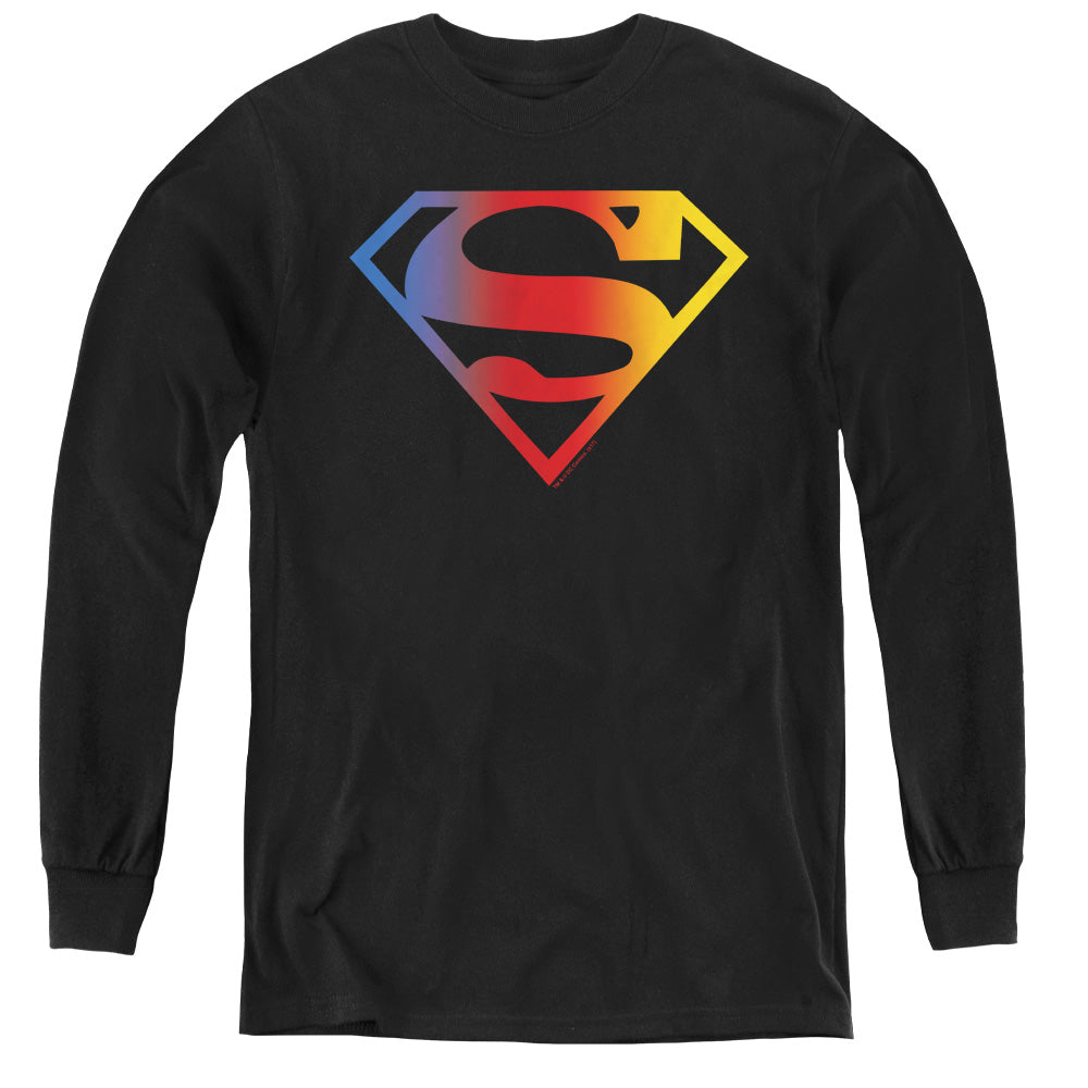 Superman - Gradient Superman Logo - Youth Long Sleeve Tee - Black