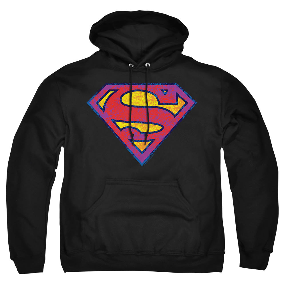 Superman - Sm Neon Distress Logo - Adult Pull-over Hoodie - Black