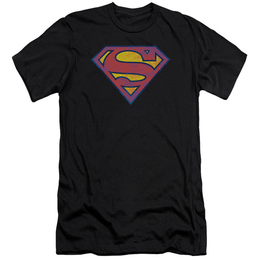 Superman - Sm Neon Distress Logo-premuim Canvas Adult Slim Fit 30/1 - Black