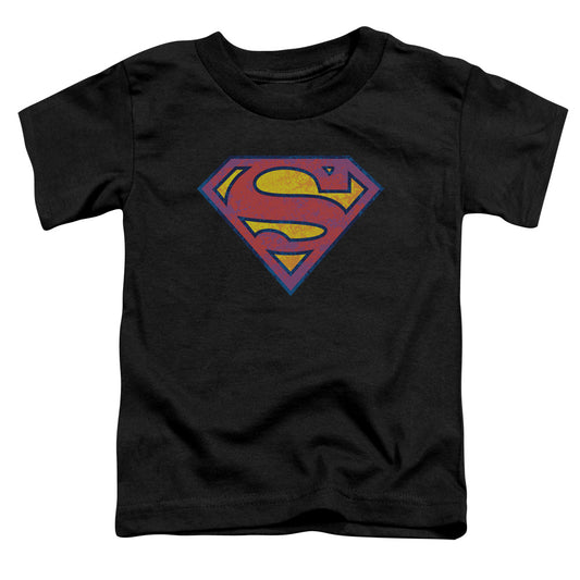 Superman - Sm Neon Distress Logo - Short Sleeve Toddler Tee - Black T-shirt