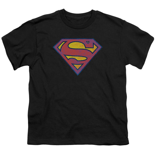 Superman - Sm Neon Distress Logo - Short Sleeve Youth 18/1 - Black T-shirt