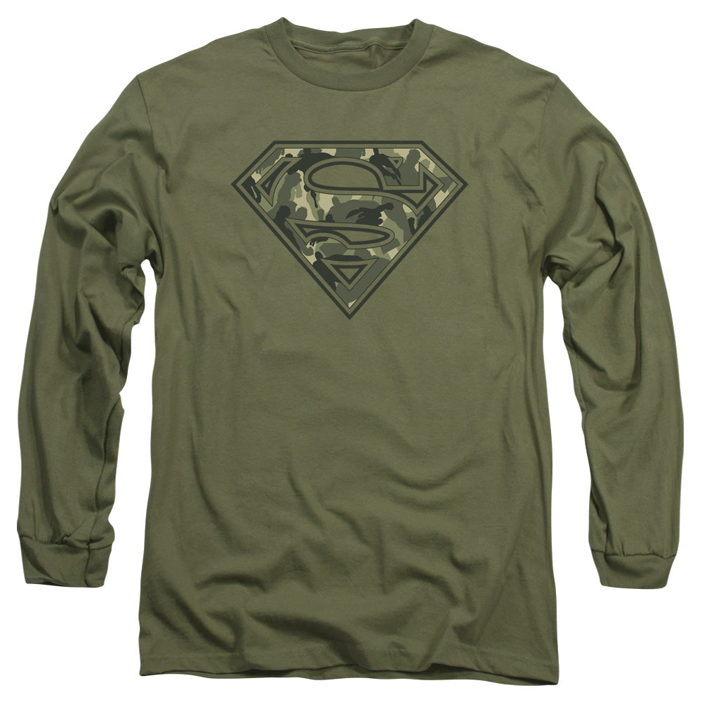 Superman - Super Camo - Long Sleeve Adult 18/1 - Military Green T-shirt
