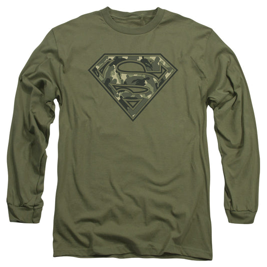 Superman - Super Camo - Long Sleeve Adult 18/1 - Military Green T-shirt