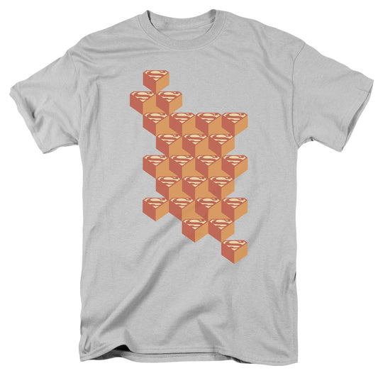Superman - Geo Blocks - Short Sleeve Adult 18/1 - Silver T-shirt