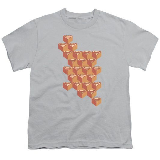Superman - Geo Blocks - Short Sleeve Youth 18/1 - Silver T-shirt