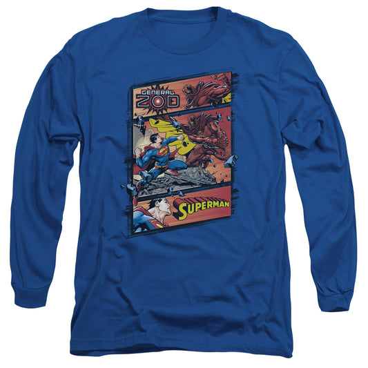 Superman - Superman Vs Zod - Long Sleeve Adult 18/1 - Royal Blue T-shirt