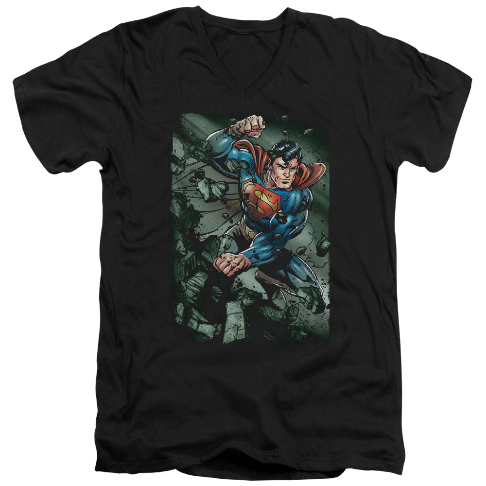 Superman - Indestructible - Short Sleeve Adult V-neck - Black T-shirt