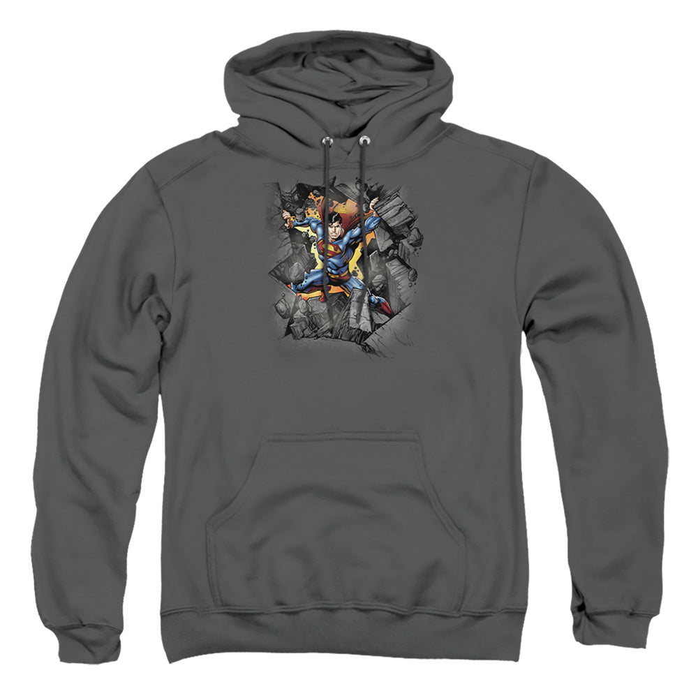 Superman - Break On Through - Adult Pull-over Hoodie - Charcoal