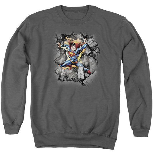 Superman - Break On Through - Adult Crewneck Sweatshirt - Charcoal