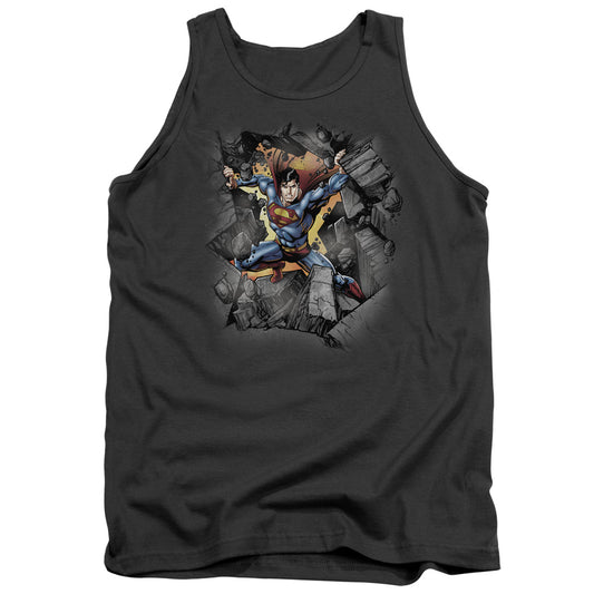 Superman Break On Through - Adult Tank - Charcoal