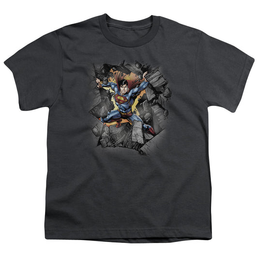 Superman - Break On Through - Short Sleeve Youth 18/1 - Charcoal T-shirt