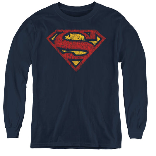 Superman - Crackle S - Youth Long Sleeve Tee - Navy