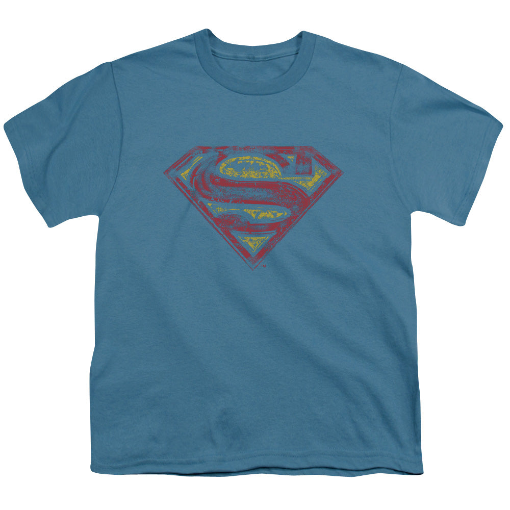 Superman - S Shield Rough - Short Sleeve Youth 18/1 - Slate T-shirt