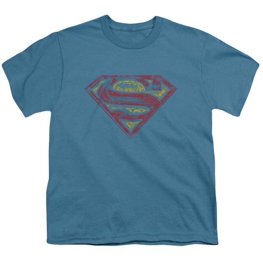 Superman - S Shield Rough - Short Sleeve Youth 18/1 - Slate T-shirt