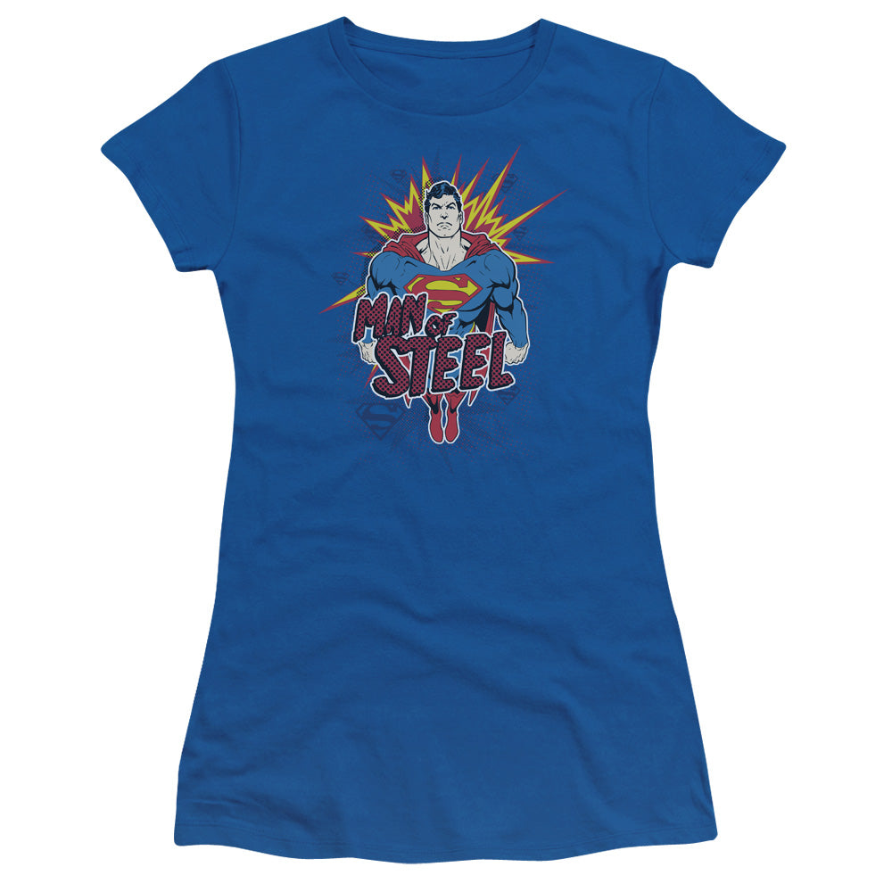 Superman - Steel Pop - Short Sleeve Junior Sheer - Royal Blue T-shirt