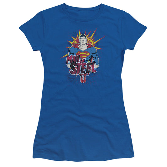 Superman - Steel Pop - Short Sleeve Junior Sheer - Royal Blue T-shirt
