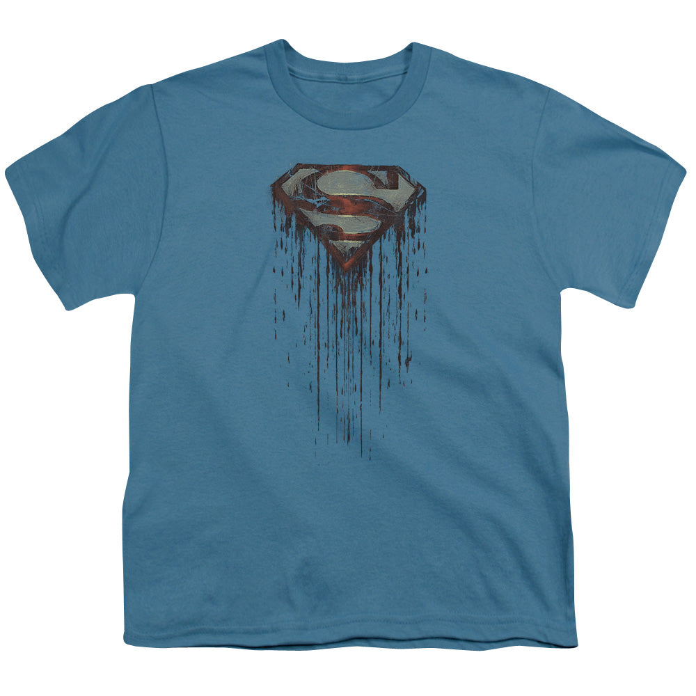 Superman - Shield Drip - Short Sleeve Youth 18/1 - Slate T-shirt