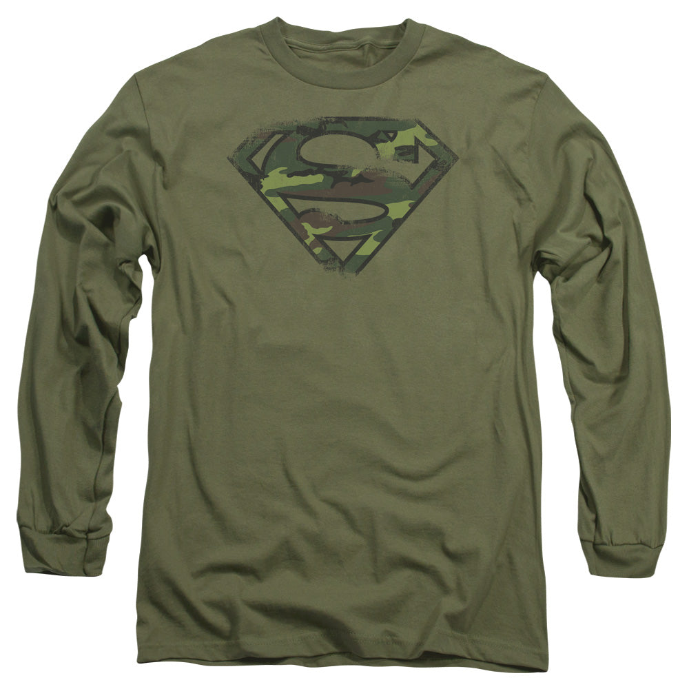 SUPERMAN DISTRESSED CAMO SHIELD-L/S ADULT T-Shirt