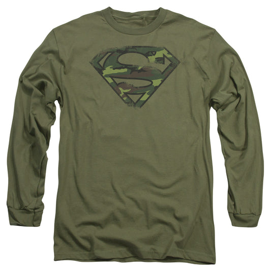 SUPERMAN DISTRESSED CAMO SHIELD-L/S ADULT T-Shirt