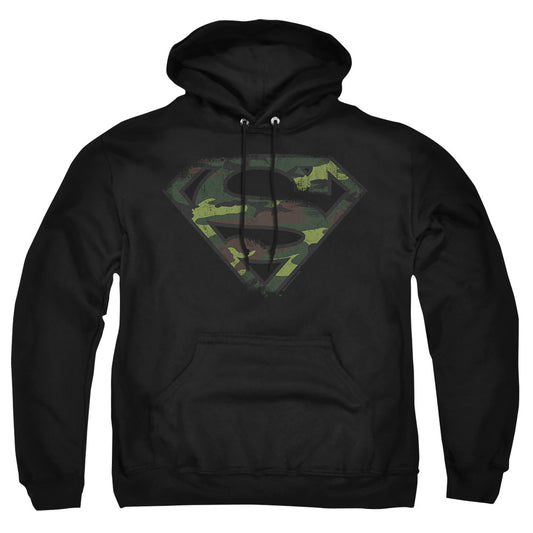 Superman - Distressed Camo Shield - Adult Pull-over Hoodie - Black