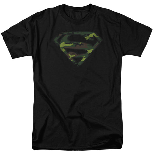 Superman - Distressed Camo Shield - Short Sleeve Adult 18/1 - Black T-shirt