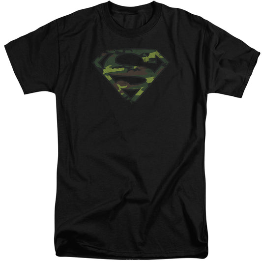 Superman - Distressed Camo Shield - Short Sleeve Adult Tall - Black T-shirt
