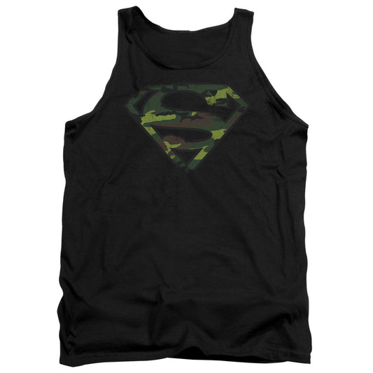 Superman - Distressed Camo Shield - Adult Tank - Black