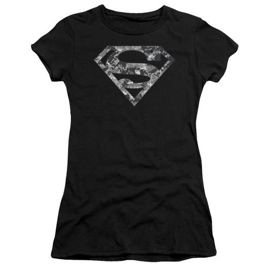 Superman - Urban Camo Shield - Short Sleeve Junior Sheer - Black T-shirt