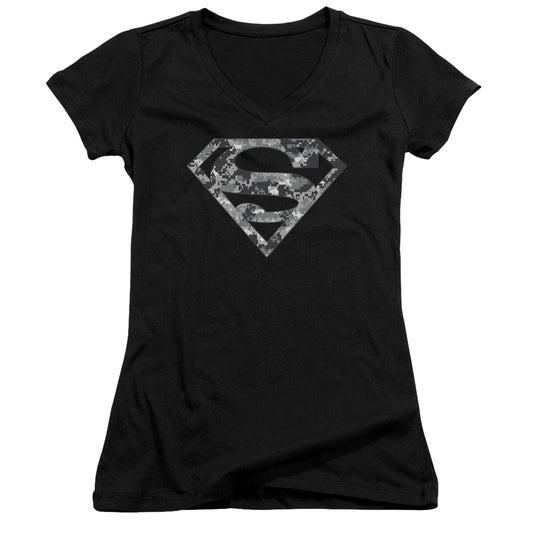 Superman - Urban Camo Shield - Junior V-neck - Black