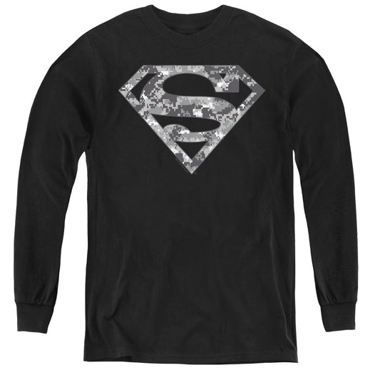 Superman - Urban Camo Shield - Youth Long Sleeve Tee - Black
