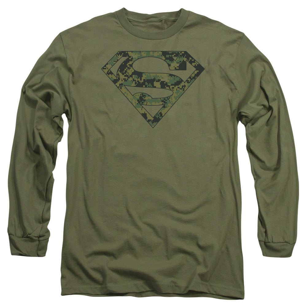 Superman - Marine Camo Shield - Long Sleeve Adult 18/1 - Military Green T-shirt