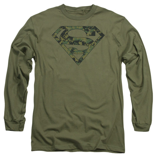 Superman - Marine Camo Shield - Long Sleeve Adult 18/1 - Military Green T-shirt