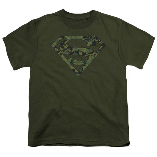 Superman - Marine Camo Shield - Short Sleeve Youth 18/1 - Military Green T-shirt