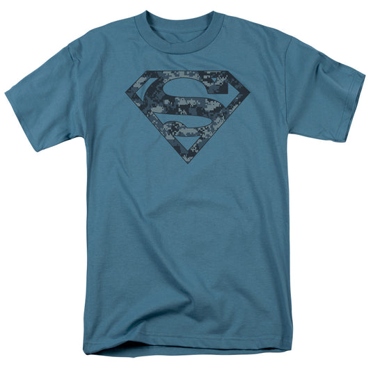 Superman - Navy Camo Shield - Short Sleeve Adult 18/1 - Slate T-shirt