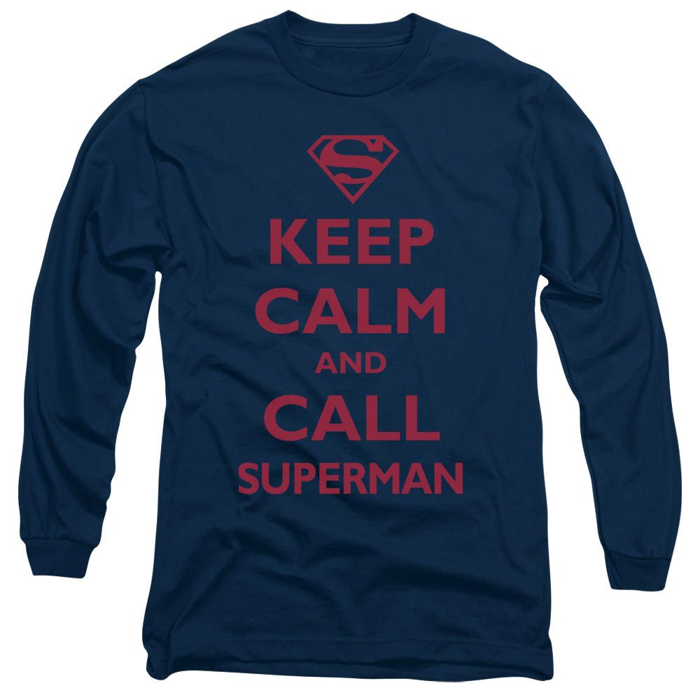Superman - Call Superman - Long Sleeve Adult 18/1 - Navy T-shirt