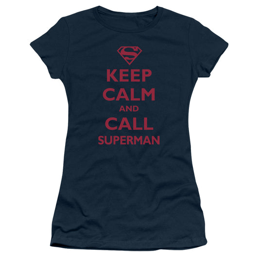 Superman - Call Superman - Short Sleeve Junior Sheer - Navy T-shirt