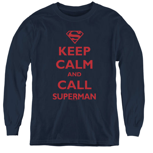 Superman Call Superman - Youth Long Sleeve Tee - Navy