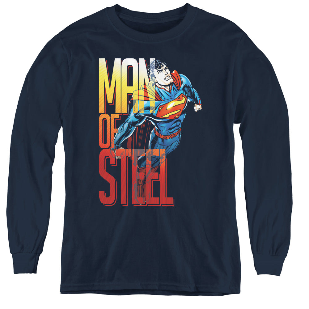 Superman - Steel Flight - Youth Long Sleeve Tee - Navy