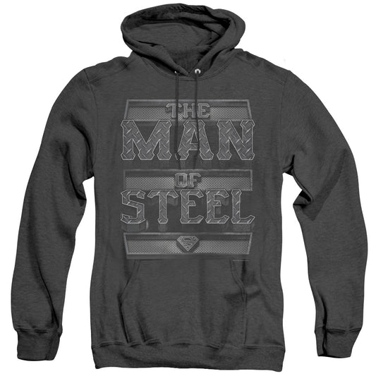 Superman - Steel Text - Adult Heather Hoodie - Black