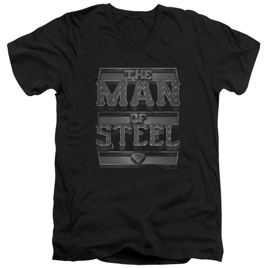 Superman - Steel Text - Short Sleeve Adult V-neck - Black T-shirt