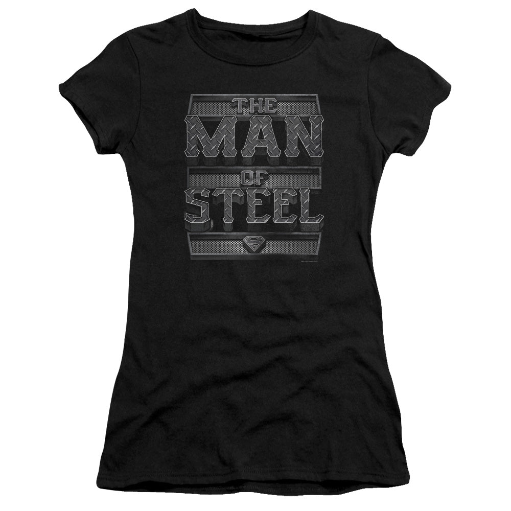 Superman - Steel Text - Short Sleeve Junior Sheer - Black T-shirt