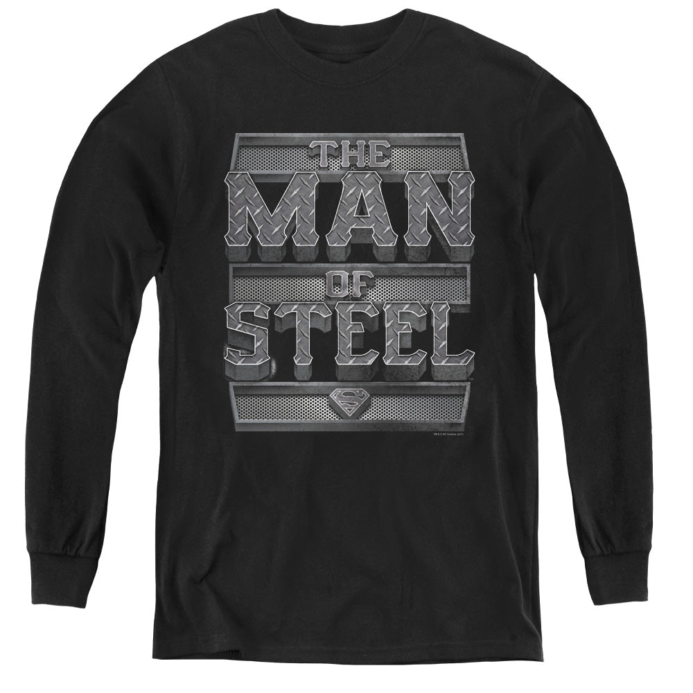 Superman - Steel Text - Youth Long Sleeve Tee - Black
