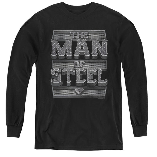 Superman - Steel Text - Youth Long Sleeve Tee - Black
