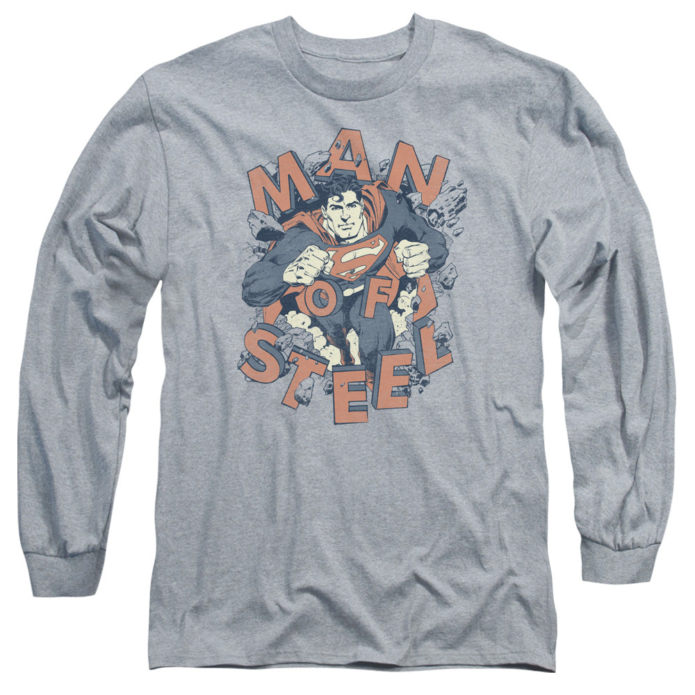 Superman - Coming Through - Long Sleeve Adult 18/1 - Athletic Heather T-shirt