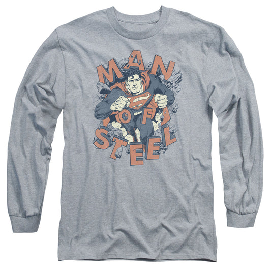 Superman - Coming Through - Long Sleeve Adult 18/1 - Athletic Heather T-shirt