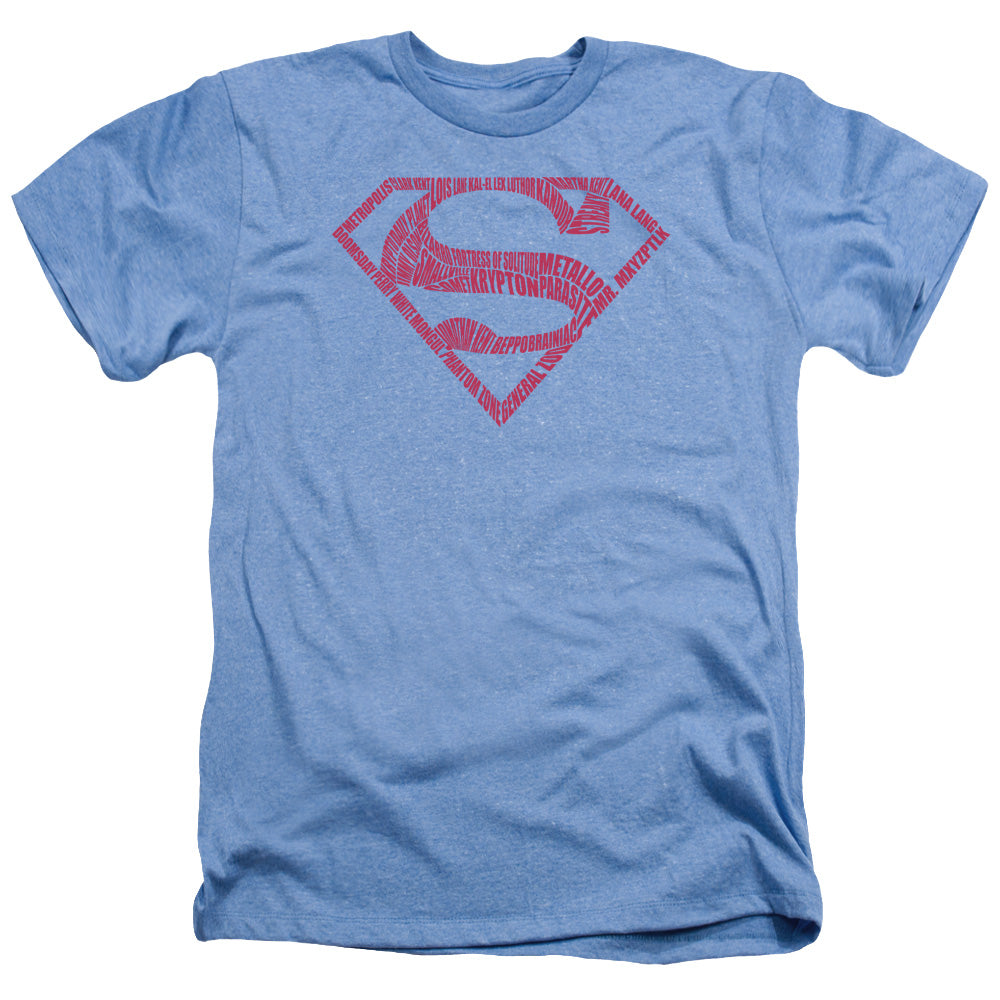 Superman -  Word Shield - Adult Heather - Light Blue