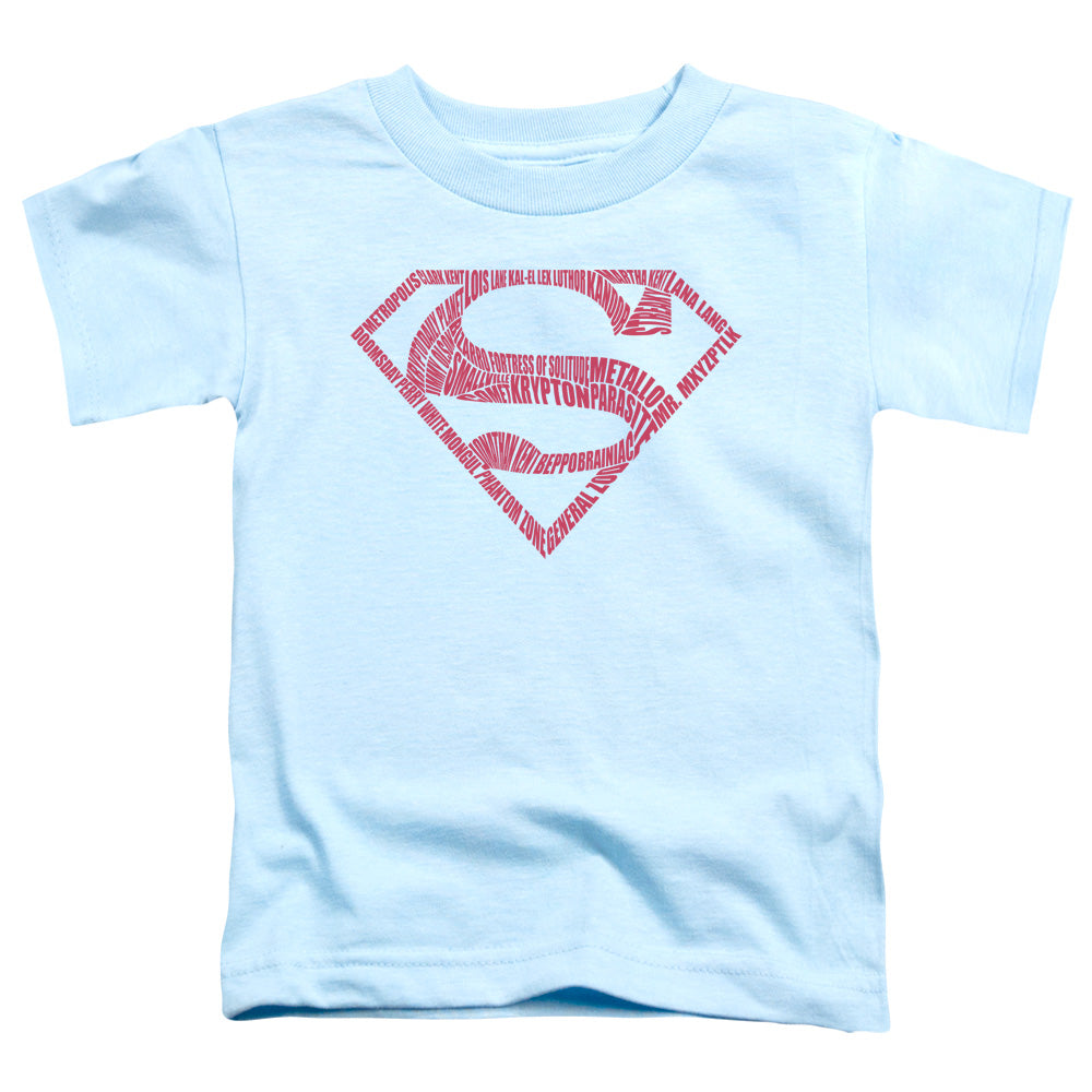 Superman -  Word Shield - Short Sleeve Toddler Tee - Light Blue T-shirt