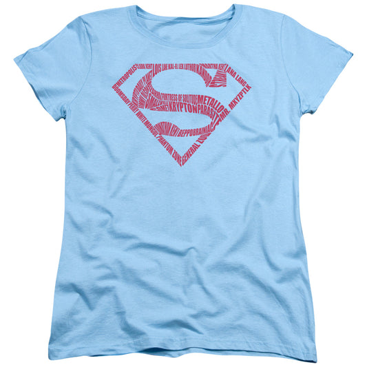 Superman -  Word Shield - Short Sleeve Womens Tee - Light Blue T-shirt