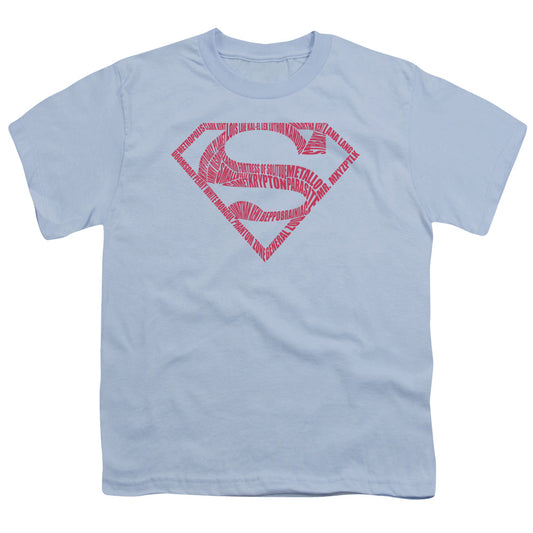 Superman -  Word Shield - Short Sleeve Youth 18/1 - Light Blue T-shirt